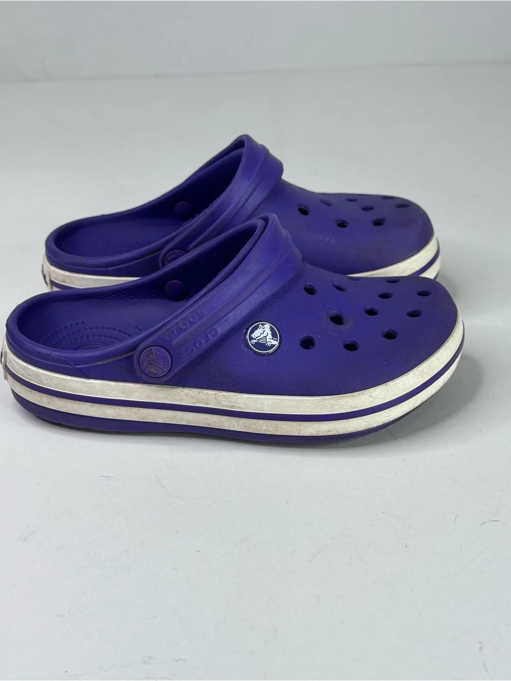 CROCS Kids Purple Clogs with White Stripe Midsole